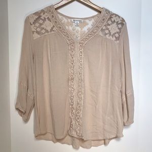 M long sleeve crotchet detail top cream